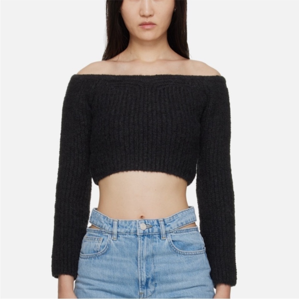 Frame Alpaca Wool Cropped Bare Shoulder Sweater Size Medium